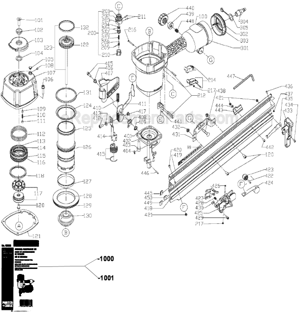 Page A Diagram and Parts List for Type 1 Porter Cable Nailer